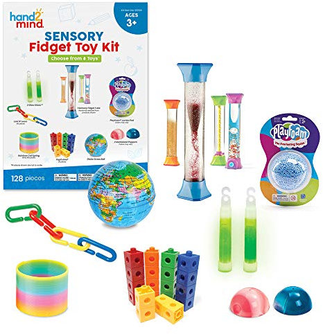 Learning Resources Sensorik Fidget Toys Set, Spielzeug zum Angstabbau und stressabbau, Sensory bottle, Mini-Leuchtstäbe, Playfoam, Adhs kinder hilfsmittel schule