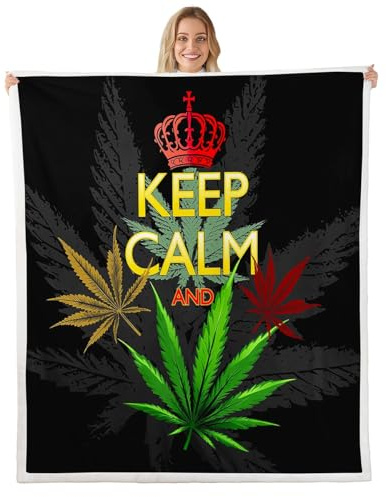 Cannabis Leaves Fleece Throw Blanket Marijuana Leaf Sherpa Blanket for Boys Girls Adults Marijuana Weed Green Leaf Plush Blanket Hemp Fuzzy Blanket for Sofa Bed Couch Throw 50x60 Inch