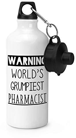 Gift Base Warning World's Grumpiest Pharmacist Sports Bottle Water Gym 600ml White