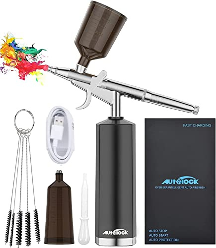 Autolock aerografo Professionale, Kit aerografo 30PSI con Compressore, Kit Pistola Aerografo Senza Fili, Set Aerografo Portatile Ricaricabile per Make up, Pasticceria, Unghie (Nero2)