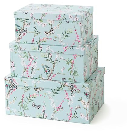 Soul & Lane Butterflies in Flight Photo Storage Boxes (Set of 3): Nesting Boxes with Lids, Floral Decorative Cardboard Containers, Paperboard Picture Storage for Photos, Nature Decor Cartons