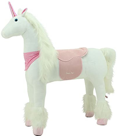 Sweety Toys 13432 plysch ståhäst stabil robust XXL enhörning höjd 130 cm häst ridhäst vit med stålbas