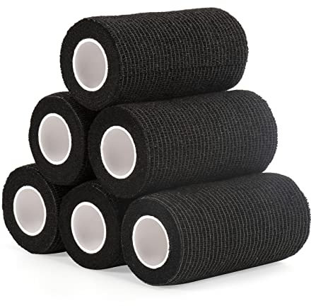 6 Rotoli Benda Elastica Coesiva 10cm x 4,5m, Bendaggio Adesiva Coesiva Nastro Bendaggio Sportivo Non Tessuto Autoadesivo Benda Salvapelle Fasciature per Mani, Piedi, Ginocchia, Braccia (Nero)