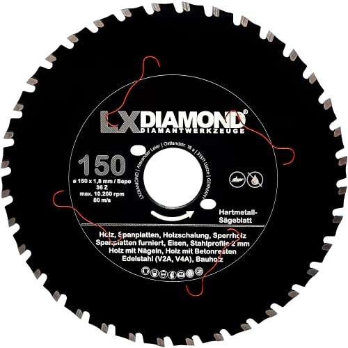 LXDIAMOND Hartmetall Sägeblatt 150mm für Holz, Metall, Stahlprofile, Eisen - Trennscheibe passend für Bepo FFS 150 151 Fensterfräse Montagefräse Fensterfugenschneider 150 mm - in Premium Qualität