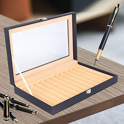 SHZICMY Schreibgeräte Sammlerbox, 12 Pcs Display Box Aufbewahrungsbox Geeignet für Stifte, Kugelschreiber, Pens, Flanell Penbox Veranstalter mit Glasfenster