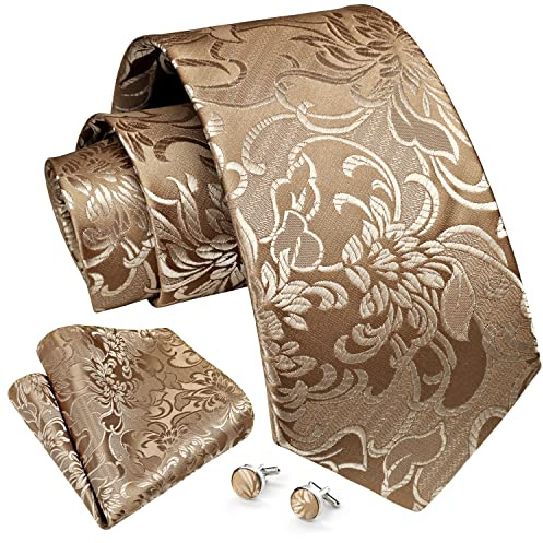 Enlision Champagne Cravate pour Hommes Paisley Cravate Mouchoir Boutons de Manchette Ensemble Mariage Cravates et Carre de Poche