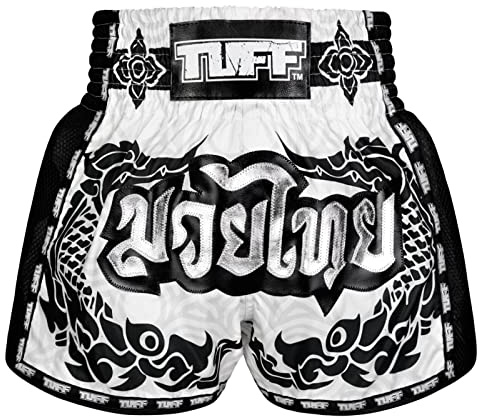 Tuff Sport retro Muay Thai shorts boxningsshorts klassisk smal skärning MMA kickboxning träningsset kläder träning, Tuf-msc108-wht, XL