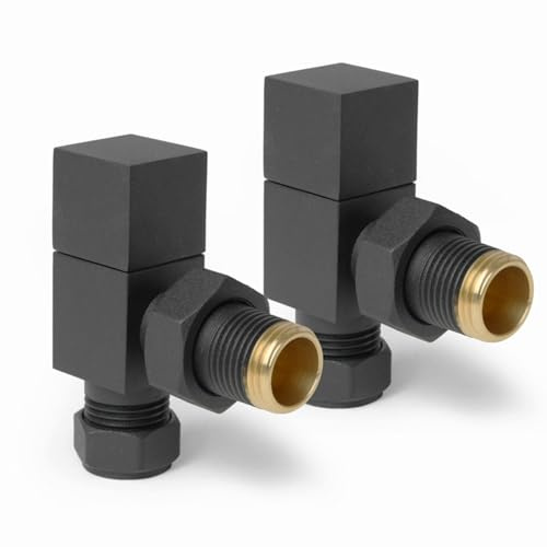 Anthracite Angled Radiator Valves Square Modern Radiator Valves Pair of 15mm x 1/2 (Set of 2) for Heated Towel Rails & Central Heating Radiators Anthracite Radiator Valve Set