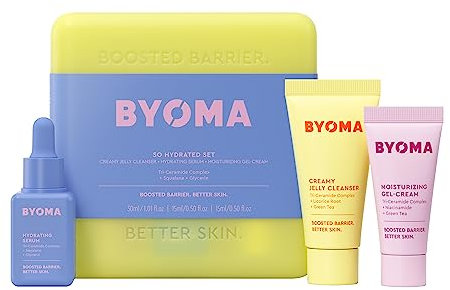 BYOMA So Hydrated Set - Barrier Repair Skincare Set (30ml, 15ml, 15ml) Creamy Jelly Cleanser, Hydrating Face Serum and Ceramide Face Moisturiser for Dry Skin - Anti Wrinkle, Alcohol Free, Vegan