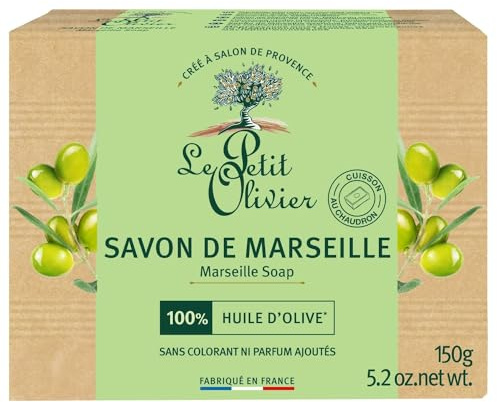 LE PETIT OLIVIER - Feste Seife aus Marseille, mit Olivenöl – 72% pflanzliches Öl – traditionelle Herstellung – ohne Duftstoffe oder Farbstoffe – 150 g