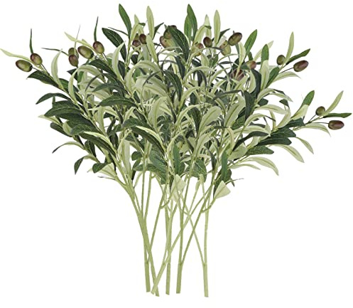 Folpus Ramas de Olivo Artificiales de Imitación para Jarrón, Guirnaldas, Decoración - Hojas Falsas y Tallos para Interior, Boda, Jardín - 6 Ramas Pequeñas
