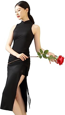 ROYAL SMEELA Chinese Qipao Dress for Women Cheongsam Dress Mandarin Collar Chinese Dresses Traditional Clothes Non Sleeve Black