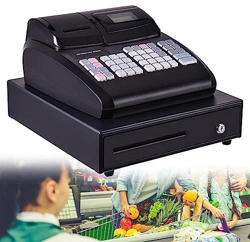 NYANS Elektronische Multifunktions Registrierkasse mit 48 Tasten, mit Hauptanzeige und Kundenanzeige, für Kleine Unternehmen, Intelligente Kassen mit Thermodrucker,Black