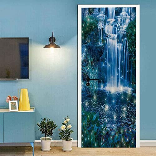 Türaufkleber Türtapete Türbilder Türposter Selbstklebend 3D Blick Auf Den See Mit Blauem Wasserfall 80 X 200 Cm Pvc Wasserdicht Abnehmbare Wandbilder Für Schlafzimmer Haus Bad Wc Büro Dekoration - Tü