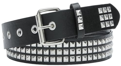 Mystiqut Punk Rivet Studded Belt Silver Pyramid Studs Studded Vintage Punk Rock Metal Single Prong Buckle Casual Party Wear Goth Fashion Accessories Metal Punk Rivet Belt for Men and Women, Black, 1