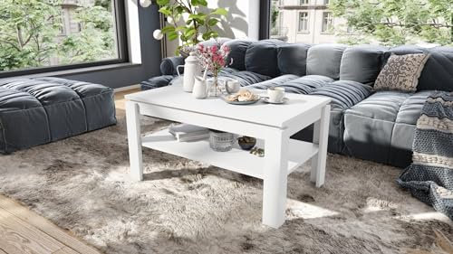 Design Couchtisch Tisch Asti-P höhenverstellbar 55-67cm Esstisch, Farbe:Weiß matt