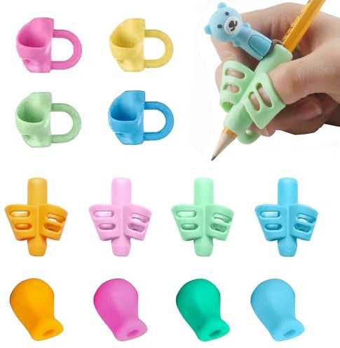YUDAWN Stifthalter Kinder Hilfe, 12 Stück Ergonomische Schreibhilfe Kinder Bleistifthalter Stifthaltung Silikon Bleistift Griffe Halter Stiftehalter Schreibwerkzeug für Stift