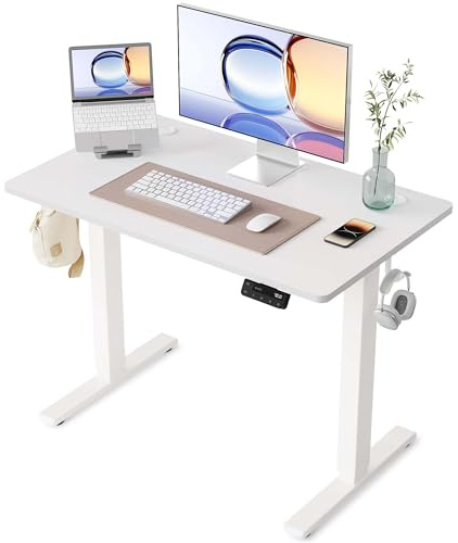 YIHAYO Höjdjusterbart skrivbord 100 x 60 cm Bänkskiva, Höj och Sänkbart Elektriskt Ståskrivbord för Hemmakontor med Minnesfunktion, Vitt