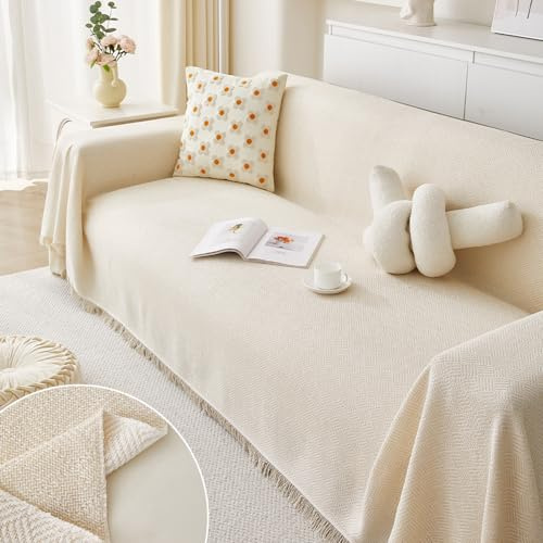 Fansu Funda de sofá Toalla, Tela Asargada Reversible Multiusos Manta Sofa para Cama Funda Protectora de Sofás Toalla Cubre Sofà Cubierta de Sofá Hogar (Beige,3 plazas Plus(180x340cm)