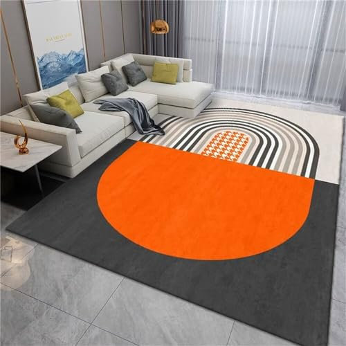 RUGMRZ Teppich Aussenbereich Decoration Bedroom Fuzzy Teppich orange-grau rechteckig geometrisches Design Sofa Teppich verschleißfest Teppich Kinderzimmer Jungen 140X200CM