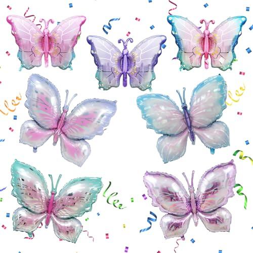 ZMDMAH XXL Ballons Papillon, 4 pièces Ballons en Papier Aluminium Papillon, Ballon Bleu et Violet Papillon, Ballon Papillon Décorations pour Baby Shower, Mariage, Anniversaire Fille, Fête de Jardin