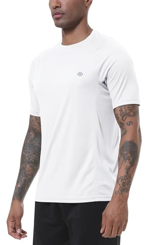 MoFiz Anti-UV T-shirt herr UPF 50+ Snabbtorkande T-shirt Rashguard Outdoor Surfing Skjorta, Vit, 3XL