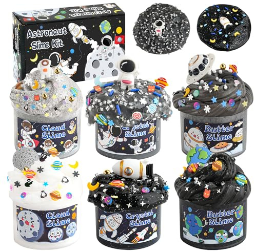 LAWOHO 6 Stück Galaxy Slime Set für Mädchen & Jungen, Fluffy Kinder Schleim | Wolkenschleim Butter Slime & Clear Schleim für Kinder, Schleim Set Kindergeburtstag Mitgebsel Halloween Weihnachten Geschenke