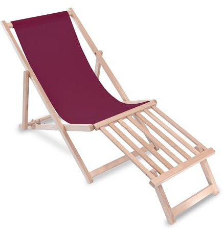 DreamRoots Liegestuhl klappbar Holz mit fußteil bis zu 130 kg belastbar, 3-Fach verstellbare Rückenlehne, waschbarer Polyesterbezug