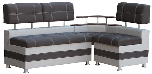 Rodnik Eckbank Latte Essecke Sitzbank, Stoff gepolstert anthrazit grau hellgrau, modern, mit Ablage und Stauraum