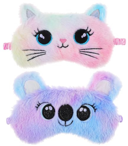 YUXIANLB Lot De 2 Masques De Sommeil En Peluche Pour Enfants Couvre Yeux Colorés Et Doux Masque Pour Les Yeux Pour Dormir Masque De Protection En Satin Pour Femmes Et Enfants Cadeau De Sieste
