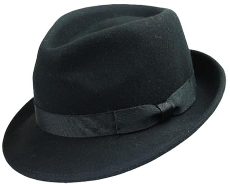 ROYALWORTH Chapeau trilby 100 % laine imperméable et écrasable fait à la main avec bande gros-grain, Noir , 57