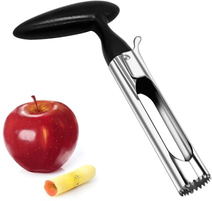 Apple Corer Tool, Stainless Steel Apple Core Remover with Easy Push Core Release, Serrated Coring Head, Non-Slip Handle, Dishwasher Safe for Apples, Pears and Bell Peppers