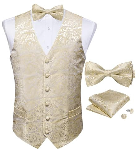 Alloaone Herren-Anzugweste Mit Fliege, Einstecktuch, Manschettenknöpfen, Paisleymuster, Luxuriös, Für Hochzeit, Abschlussball, Smoking