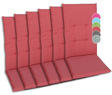 GO-DE Textil Bequeme und attraktive Polsterauflagen für Hochlehner-Gartenstühle (6er-Set, Uni rot, Hochlehner)