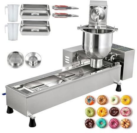 IUokLU Macchina per Fare Ciambelle Commerciale tramoggia da 7 Litri Macchina per Ciambelle in Acciaio Inossidabile Macchina per Ciambelle Automatica con stampi in 3,