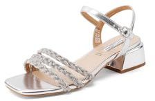 QUEEN HELENA Sandali Eleganti Donna con Strass con Tacco Basso con Cinturino ZM9944 (Argento, Sistema Taglie Calzature EU, Adulto, Donna, Numero, Media, 38)