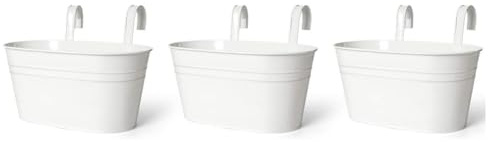 Steowsey Lot de 3 pots de fleurs à suspendre, en métal pour balustrade, balcon, jardin, décoration d'intérieur, faciles à installer, faciles à utiliser (blanc)