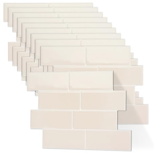 Piastrelle autoadesive da parete, 10 fogli, adesivi 3D per cucina e bagno, 29 x 21 cm, colore beige