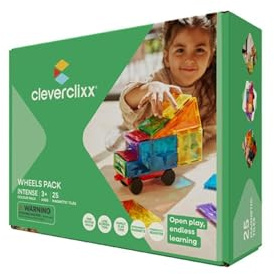 Cleverclixx Auto-Bausatz in Knallfarben 25 Teile, Magnetspielzeug Auto mit Rädern, Erweiterungsset, langlebiges Lernspielzeug, magnetische Bausteine, für Kinder ab 3 Jahren