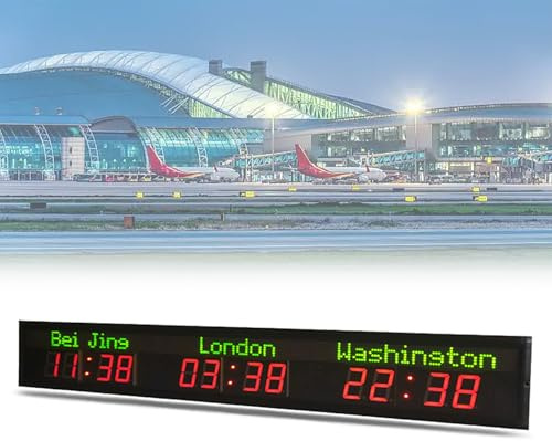 COYEUX Horloge Mondiale 3 Villes, Horloge numérique LED, réglage de la luminosité sur 5 Niveaux, calibrage Automatique, pour hôtel et multinationale