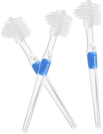 Prothesen Zahnersatz Bürste Beidseitig 3 Stück Transparent Nylon | Reinigungsbürste für Zahnprothese und Retainer, Doppelte Köpfe, Rutschfester Griff, Präzise Pflege