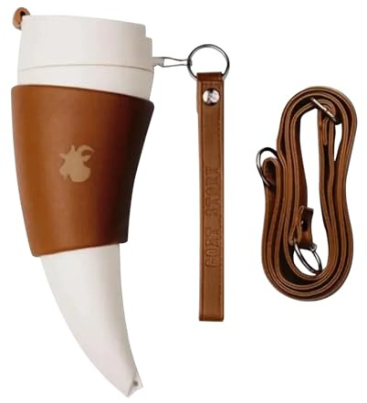 Taza de café | Taza de café en forma de cuerno de 320 ml con correa para el hombro | Termo moderno - para té con leche caliente y frío, bebidas de leche, viajes al aire libre, camping, cocina