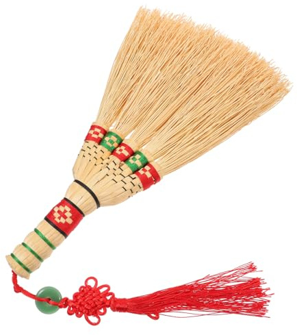 IMIKEYA Escoba de Mano para Limpieza del Hogar 26cm, Escoba Hecha a Mano de Paja Natural, Mango Corto, para Escritorio y Cama, Herramienta Compacta para Uso Doméstico