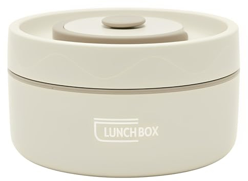LICAEVEY Contenedor de Almuerzo Aislado, Olla Térmica de 440 Ml con Acero Inoxidable 304, Lonchera Térmica Redonda Portátil para Picnic Escolar en la Oficina (Estilo horno microondas, blanco