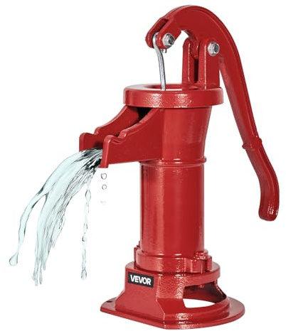 VEVOR Pompe à Eau Manuelle Puits, Hauteur de Refoulement Max 7,6 m, Pompe à Main à Bras en Fonte Vintage avec Raccord NPT Standard, pour Pomper l'Eau des Étangs, Puits, Jardins, Cours, Fermes, Rouge
