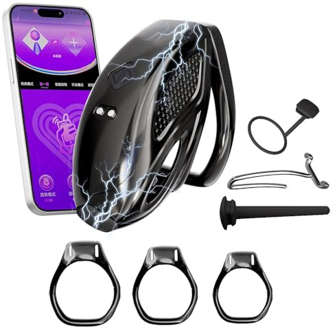 Kuaeuo Sexual Electricshock Chastity Cage, Remote Unlocking & Timer Function with 3 Penis Rings Set of 10 Frequencies, Electric Stimulation, Fetish E-stim Penis Bondage Extreme Sex Toy for Men Gay