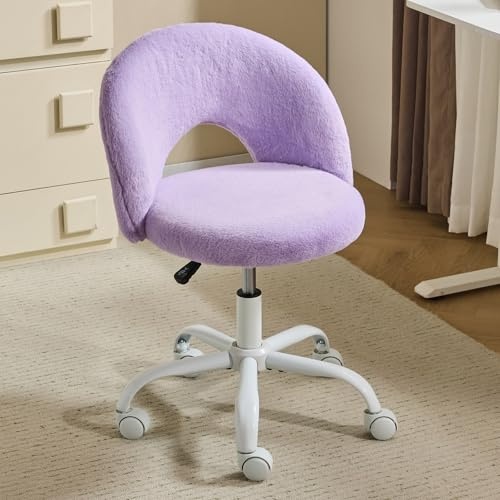 Bonnlo Silla Tocador Giratoria para Maquillaje, Modelo sin Brazos Ajustable en Altura con Ruedas, Asiento Acolchado para Dormitorio y Zona de Belleza, Lila