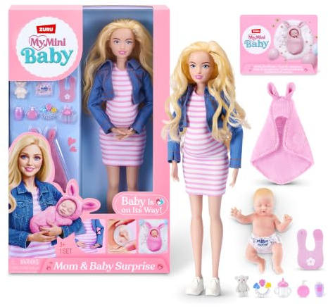 My Mini Mom & Baby Surprise (Brittany) By ZURU | Newborn with soft swaddle, bottle, bib & baby accessories, realistic nurturing play, collect all 3, play & display, kids gift