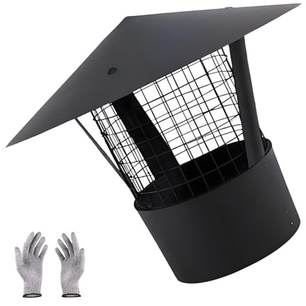 Cappello da Camino in Acciaio Inox, 125mm 135mm 153mm 200mm Comignolo Stufa a Pellet Antipioggia, Nero Terminale Canna Fumaria, Protegge da Acqua, Neve, Foglie, Detriti(153mm/6in)