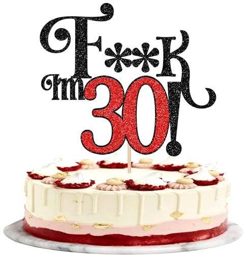 SYKYCTCY 1 Pack Happy 30th Birthday Cake Topper Glitter I'm 30 Cherrs to 30 Cake Pick Funny 30 Cake Decorations for Men Women 30th Birthday Anniversary Party Supplies Black Red